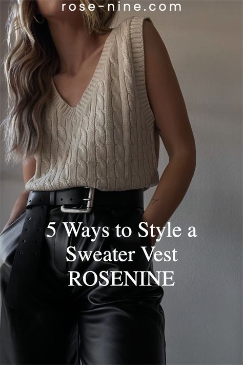 Green Sweater Vest Outfits For Women, How To Style White Sweater Vest, Button Down With Sweater Vest, Collared Sweater Vest Outfit, Sweater Vest Outfit For Work, Knitted Sleeveless Top Outfit, Cream Sweater Vest Outfit Fall, Sweater Vest Outfit Jeans, Vneck Sweater Vest Outfit