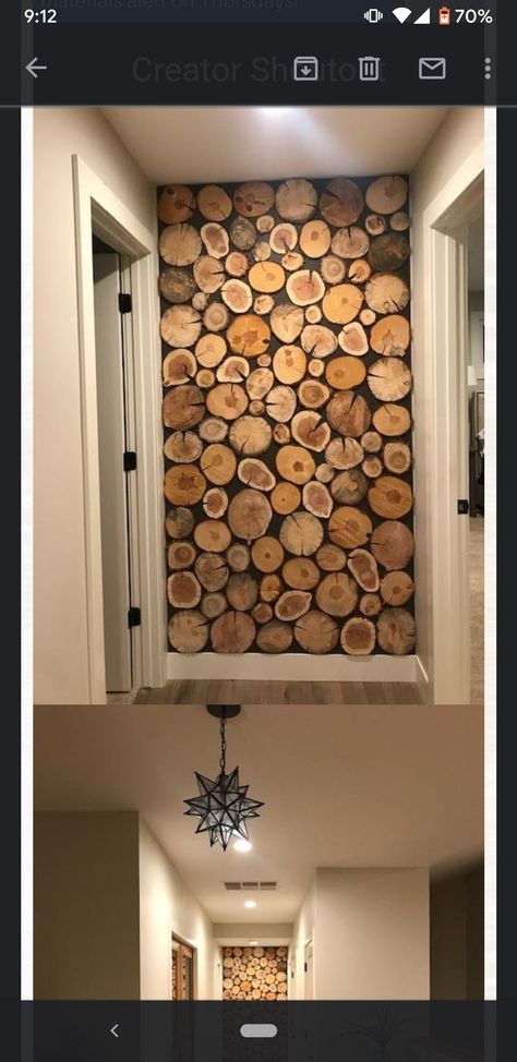 Wood Circle Accent Wall, Log Round Wall, Log Accent Wall, Wood Cookie Wall, Wood Rounds Wall, Lodge Basement Ideas, Garage Airbnb, Cabin Family Room, Aframe Cabins