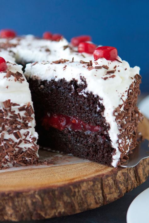 Black Forest Cake - need to figure out how to make a healthier version of this incredible looking cake! Rocky Road Cake, Black Forest Cake Recipe, Perfect Chocolate Cake, Poke Cakes, Black Forest Cake, Forest Cake, Poke Cake, Rocky Road, Piece Of Cake