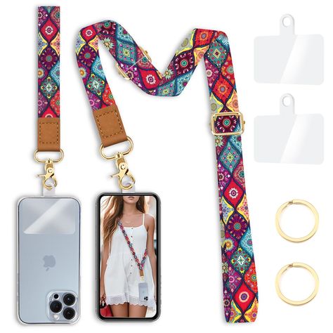 PRICES MAY VARY. Retro phone lanyard set includes 1 adjustable cross body cellphone lanyard, 1 wrist strap, 2 phone tether tabs and 2 key rings. With various special abstract design, phone strap will keep your phone safe and within your sight, you can choose the one that matches your personality best. Cell phone lanyards for around the neck allows you to customize the length according to your preference. As cell phones accessories, iphone lanyard is particularly convenient when you need your han Cheap Trendy Wristlet With Cell Phone Pocket, Affordable Mobile Phone Wristlet, Bohemian Mobile Phone Bag For Daily Use, Adjustable Strap Phone Accessories For Everyday Use, Bohemian Adjustable Lanyards For Everyday Use, Iphone Lanyard, Cell Phone Strap, Best Cell Phone, Wrist Lanyard