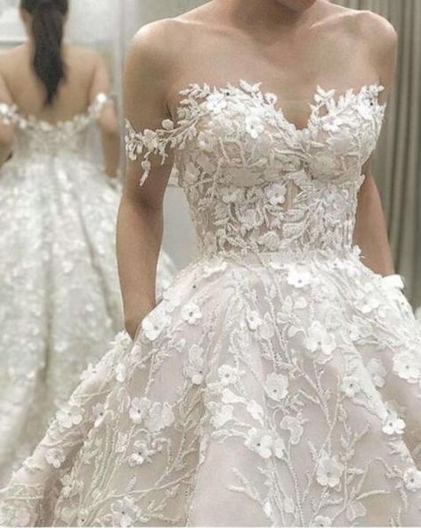 Gown With Flowers, Off The Shoulder Wedding Dress, Shoulder Wedding Dress, Wedding Dresses With Flowers, A Wedding Dress, فستان سهرة, Princess Wedding, Italian Wedding, White Wedding Dresses