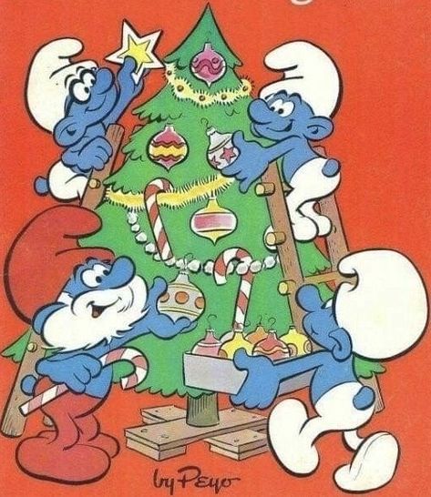 Christmas Smurfs, Smurfs Christmas, Smurf Christmas, Smurfs Drawing, The Smurfs 2, Smurf Village, Mushroom Christmas, Senior Crowns, Childhood Characters