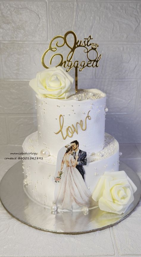 #momisbakeology Two Tier Engagement Cake, Anniversary Cake With Photo, Friendship Cake, Anniversary Cake With Name, Decor Tort, Cake Pic, 25 Anniversary Cake, Anniversary Cake Designs, Couple Cake