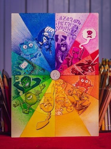 Color Wheel Art Projects, Color Wheel Projects, Color Wheel Art, Gcse Art Sketchbook, Drawing Cartoon Faces, School Art Projects, Rainbow Art, Creative Drawing, Anime Character Drawing