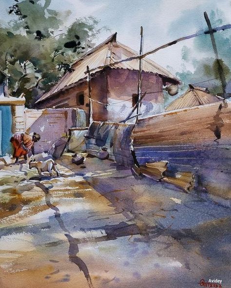 Plain Air Painting, Watercolor Indian, Watercolor Scenery, Watercolor Water, Air Painting, Indian Artist, Water Element, Watercolor Sketch, Watercolor Artist