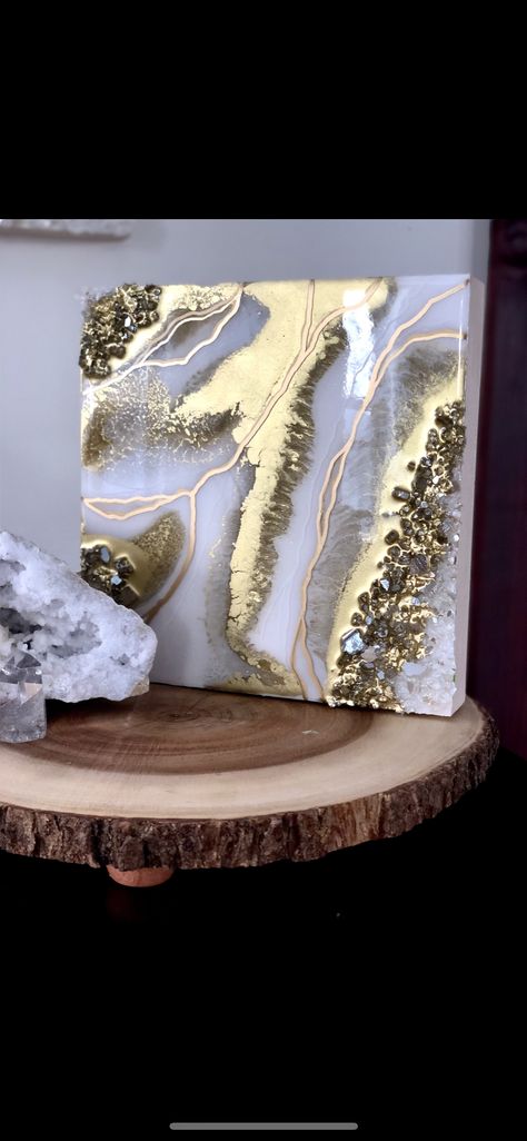 White & Gold Modern Geode by Agnes Rup White And Gold Resin, Abstract Painting Techniques Acrylic, Resin Geodes, Rock Photography, Acrylic Pouring Techniques, Abstract Painting Techniques, Judaica Art, Geode Art, Resin Artwork