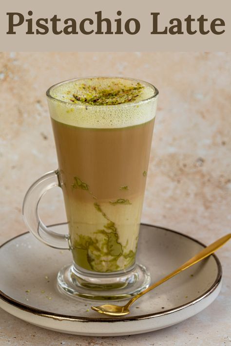 This wonderfully creamy Pistachio Latte is made with steamed milk, pistachio cream and a shot of espresso. It has the cozy flavors of sweet pistachio and is perfect for those who are a fan of the Starbucks pistachio latte. Starbucks Pistachio Latte, Pistachio Coffee, Pistachio Latte, Mixology Recipes, Pistachio Milk, Steamed Milk, Shot Of Espresso, Pistachio Butter, Pistachio Cream