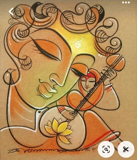 Gopal Krishna Drawing, Gopal Naskar Painting, Meera Bai Drawing, Bengali Art Sketch, Krishna And Meera, Gopal Drawing, Modern Indian Art Paintings, Bengali Design, Holi Painting