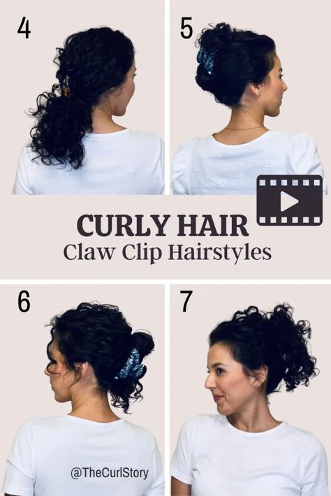 Claw Clip Hairstyles 4-7  |  The Curl Story Clip Hairstyles For Curly Hair, Curly Hairstyles Claw Clip, Clip Hairstyles Curly Hair, Claw Clip Hairstyles Curly Hair, Long Thick Curly Hair, Curly Hair Up, Claw Clip Hairstyles, Claw Clip Hairstyle, Voluminous Ponytail