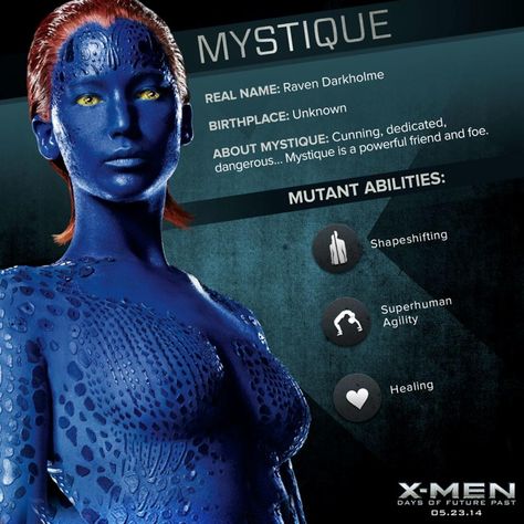 The mutants of X-Men - CBS News Mystique Jennifer Lawrence, Jennifer Lawrence X Men, X Men Funny, Men Character, Character Posters, Fantastic 4, X Men Evolution, Days Of Future Past, Hero Movie