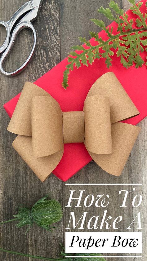 Gift Bow Tutorial, Paper Bows Diy, Wrapping Hacks, Paper Ribbon Bows, Wrapping Paper Bows, Hearts Paper Crafts, Handcrafted Christmas Cards, Bow Making Tutorials, Diy Wrapping Paper