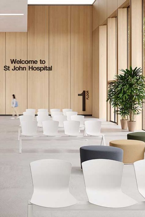 Waiting Chairs Hospital, Biophilic Hospital Design, Waiting Chairs Office, Medical Waiting Room Design, Hospital Interior Design Lobbies, Waiting Chair Design, Hospital Interior Design Medical, School Waiting Area, Hospital Interior Design Reception Areas