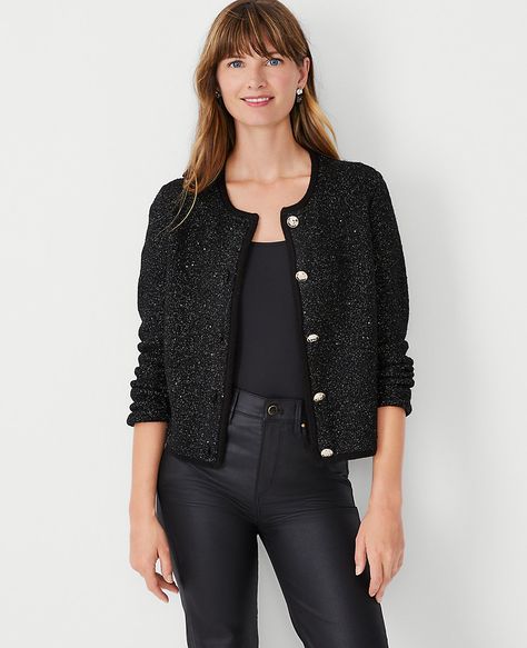 Sequin Blouson Cardigan Cardigan With Jeans Outfit, Black Cardigan Outfit, Cardigan With Jeans, Jeans Outfit Ideas, Sparkle Outfit, Sequin Cardigan, Knitted Suit, Party Clothes, Cardigan Outfits