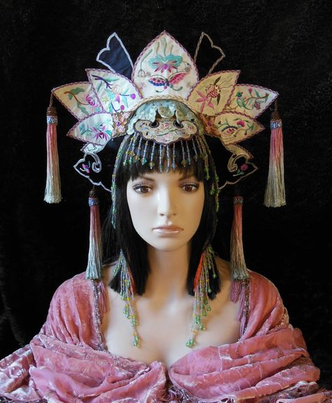 MIMSY CROWNS Antique Chinese Crown. You can find Mimsy Crowns on Etsy: https://www.etsy.com/people/DC777Art?ref=hdr Crown Costume, Fantasy Queen, Character Prompts, Queen Princess, Hat Ideas, Japanese Embroidery, Silk Ribbon Embroidery, Design Guide, Silk Embroidery