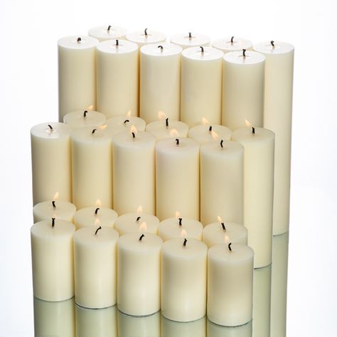 Restaurant Candles, Table Floral Decorations, Wedding Pillars, Ivory Pillar Candles, Candles Light, Glass Pillar Candle Holders, Candle Reading, White Pillar Candles, Bulk Candles