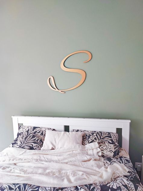 large wood letter for wall above bed decor, decorative letter college apartment or dorm room room decor, wooden letters wall hanging initial by MTMworkshop on Etsy Large Wood Letters, Wooden Monogram Letters, Hallway Wall Art, Decor Hallway, Free Standing Letters, Wooden Monogram, Wood Letter, Hallway Wall, Above Bed Decor