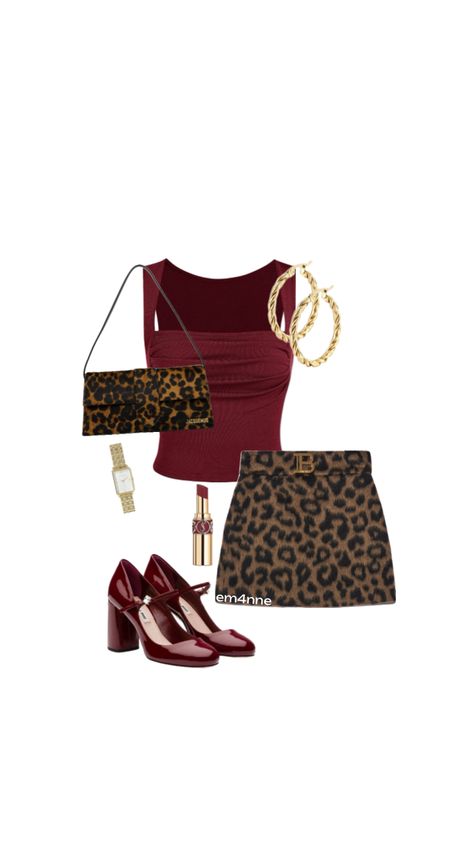 cherry red x leopard Style Inspo Summer, Trendy Outfit Inspo, Leopard Print Outfits, Leopard Outfits, Red X, Classic Style Outfits, Cute Preppy Outfits, Red Outfit, Casual Style Outfits