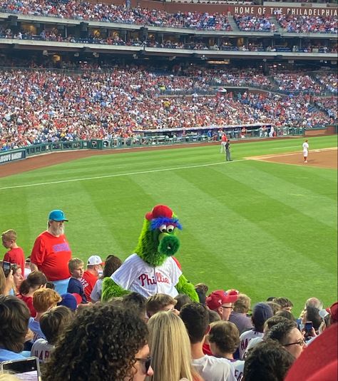 #phillies #sports #aesthetic Phillies Aesthetic, Baseball Game Aesthetic, Phillie Phanatic, Phillies Game, Game Aesthetic, Sports Aesthetic, Baseball Game, Baseball Games, American Girl