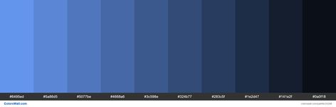 Shades of Cornflower Blue #6495ED hex color #6495ed, #5a86d5, #5077be, #4668a6, #3c598e, #324b77, #283c5f, #1e2d47, #141e2f, #0a0f18 Brand original color codes, colors palette. Navy Color Palette, Monochrome Color Palette, Monochrome Makeup Look, Hex Color, Hex Color Palette, Hex Codes, Hex Color Codes, Colors Palette, Color Codes