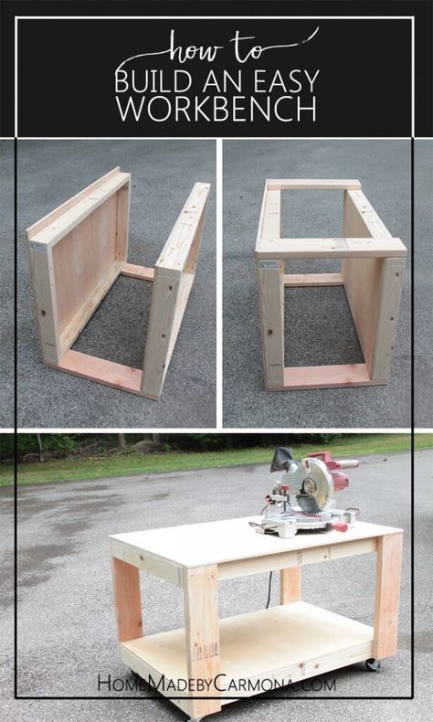 How to: Build An Easy (Super Sturdy) Workbench - Home Made By Carmona Building A Workbench, Work Tables, Build Plans, Diy Workbench, Garage Work Bench, Workbench Plans, Woodworking Patterns, Woodworking Workbench, Diy Holz