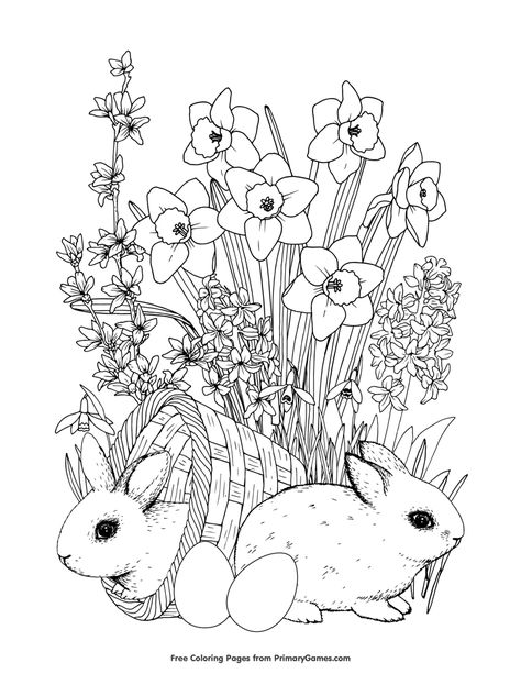 Free printable Spring coloring pages for use in your classroom and home from PrimaryGames. Flower Coloring Page Free Printable, Coloring Spring, Spring Coloring Sheets, Easter Coloring Sheets, Flower Coloring Sheets, Coloring Pages Nature, Easter Drawings, Easter Coloring Book, Flowers Coloring