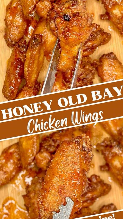 If you love chicken wings you're going to love my Honey Old Bay Chicken Wings! These crispy fried wings are sweet and spicy! They are sure to be a hit at your next game night or Memorial Day party! Old Bay Lemon Pepper Wings, Honey Baked Chicken Wings, Nascar Snacks, Wingettes Recipe, Baked Chicken Wings Recipes, Honey Old Bay Wings, Wings Recipe Crispy, Pitboss Recipes, Old Bay Chicken Wings