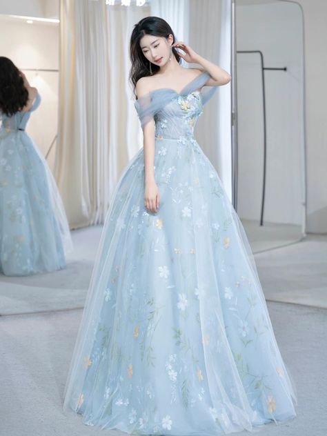 Prom Dresses Space Theme, Galaxy Prom Dress, Korean Gown Prom, Galaxy Gown For Debut, Korean Long Gown Dress, Princess Style Blue Floor-length Evening Dress, Gowns Dresses Elegant, Prom Inspo, Elegant Clothes