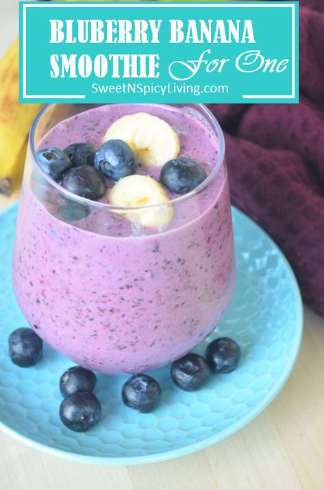 Friday Drink Day – Single Serving Blueberry Banana Smoothie Breakfast Smoothie Blueberry, One Serving Smoothie Recipes, Smoothies For One Person, Frozen Blueberry Smoothie Recipe, Frozen Blueberry Smoothie, Single Smoothie Recipes, Single Serving Smoothie Recipes, Single Serve Smoothie Recipes, Single Serve Smoothie