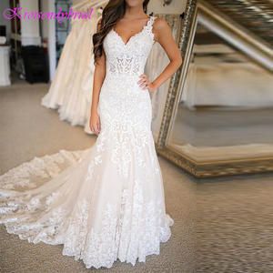 Wedding-Dresses Bride-Robe Novia Lace Mermaid Mariee Applique Vestido DZW576 for Dentelle Wedding Dress Straps, Train Vintage, Princess Mermaid, Plus Size Wedding Guest Dresses, Wedding Guest Gowns, Bride Dress Lace, Formal Wedding Guest Dress, Dress Straps, Champagne Bridesmaid Dresses