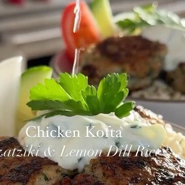 Mediterranean Diet Plan 🇺🇸 on Instagram: "Chicken kofta with tzatziki and lemon dill rice✨ Cre by @maxiskitchen For the Chicken Kofta:▪️1 lb. Ground Chicken (96% lean, not breast only)▪️1/2 Cup Yellow Onion, finely chopped▪️1/4 Cup Parsley, finely chopped▪️2 Tbsp Mint, finely chopped▪️3 Cloves Garlic, minced▪️1 Egg▪️1 Tbsp Coriander▪️1+1/2 tsp Cumin▪️1/2 tsp Cinnamon▪️1/4 tsp Cayenne Pepper▪️1 Pinch Cloves▪️1/4 tsp Black Pepper▪️1 tsp Kosher Salt▪️1 Tbsp Avocado or Olive Oil▪️ For the Tzatziki: ▪️1/2 a Large Cucumber, grated▪️2 Cups 2% Greek Yogurt▪️1 Clove Garlic, grated or minced▪️1 Lemon, juice▪️1 Tbsp Olive Oil▪️1/4 tsp Kosher Salt (or to taste)▪️ For the Lemon Dill Rice:▪️2 Cups Chicken Stock▪️1/2 tsp Salt▪️1 Clove Garlic, minced▪️1 Cup Long-Grain Rice▪️1 Medium Lemon, zest (~1 Tbsp Lemon Dill Rice, Chicken Kofta, Dill Rice, Mediterranean Chicken Recipes, Kofta Recipe, Mediterranean Diet Plan, Lemon Dill, Choco Chips, Chicken Bites