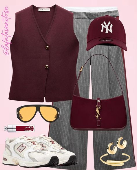 Burgundy Top Outfit, Burgundy Dress Outfit, Looks Adidas, Outfit Retro, Burgundy Outfit, Look Office, La Outfits, Look Adidas, Winter Fashion Outfits Casual