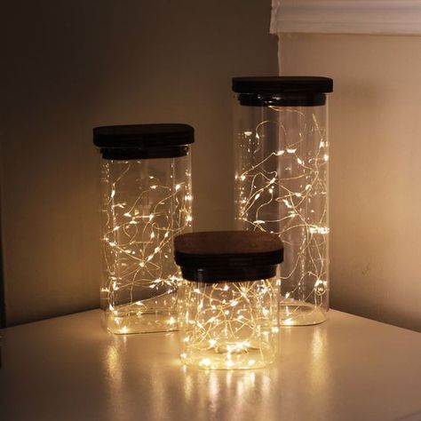 Fairy Light Jars, Black And White Party Decorations, Pretty Tablescapes, Fairy Lights In A Jar, Modern Fairy, Copper String Lights, Fairy Lights Decor, Cordless Table Lamp, Lighted Centerpieces