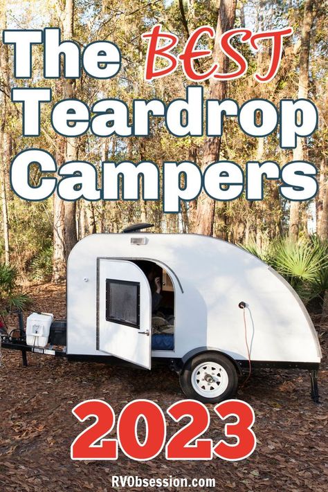 Small white teardrop camper with text that reads: The best teardrop campers 2023. Teardrop Camper For Sale, Bathroom Trailer, Diy Teardrop Trailer, Teardrop Trailer Plans, Camping Trailer For Sale, Teardrop Camping, Camper For Sale, Teardrop Campers, Camper Trailer For Sale