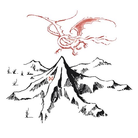 Lonely Mountain & Smaug Hobbit Dragon, Smaug Tattoo, Hobbit Tattoo, Tolkien Tattoo, Lotr Tattoo, Lonely Mountain, Lord Of The Rings Tattoo, Tattoo Shoulder, Rose Illustration