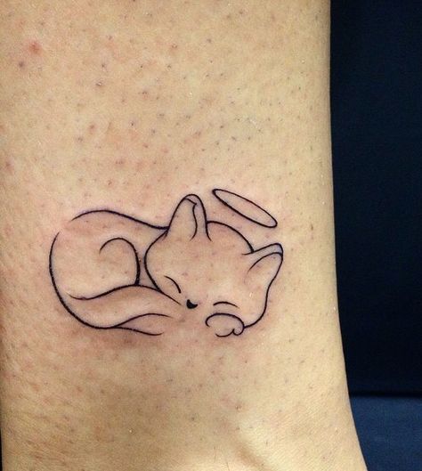 Halo kitty Cat Silhouette Tattoos, Halo Tattoo, Skull Tattoo Flowers, Cat Tattoo Simple, Cute Cat Tattoo, Heaven Tattoos, Remembrance Tattoos, Black Cat Tattoos, Triangle Tattoos