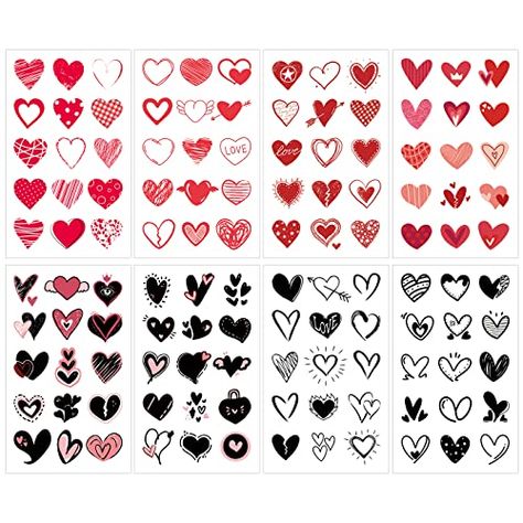 120 Patterns Valentines Heart Tattoos, 8 Sheets Red Black Love Hearts Valentine's Day Temporary Tattoos Decal Stickers for Kids Girls Boys Women Face Body Accessories Price: (as of - Details) Sufficient Quantities: Size is 4.13 x 2.36 inch / 10.5 x 6 cm. You will receive 8 sheets of Valentine's Day temporary tattoos... #Accessories #Black #Body #Boys #Day #Decal #Face #Girls #Heart #Hearts... Whimsical Tattoos, Red Heart Tattoos, Heart Temporary Tattoos, Unique Small Tattoo, Black Love Heart, Red Sheets, Heart Tattoos, Red Valentine, Body Accessories