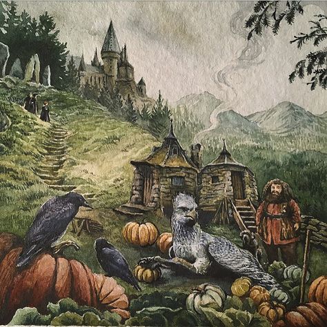 Hagrid's Hut and Buckbeak Hagrids Hut Drawing, Hut Drawing, Fox Burrow, Hery Potter, Hagrids Hut, Stile Harry Potter, Harry Potter Painting, Harry Potter Illustrations, Art Harry Potter