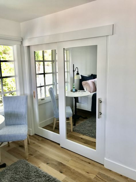 Bypass Doors, Bypass Closet Doors, Mirror Barn Door, Modern Coastal Bedroom, Bypass Barn Door, Double Sliding Barn Doors, Barn Door Closet, Slider Door, Custom Barn Doors