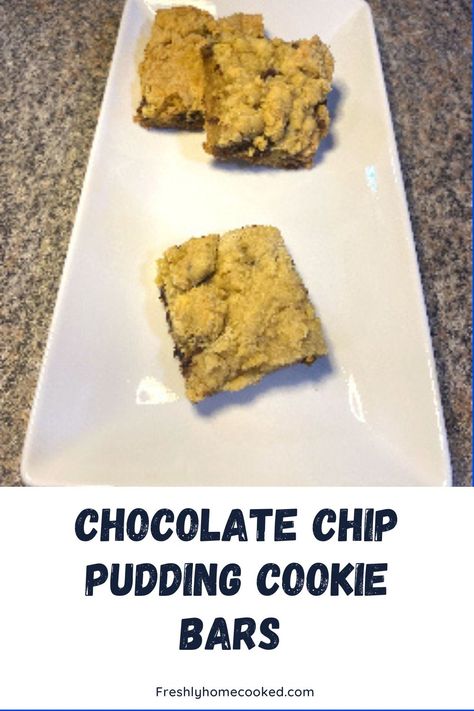 Pudding Cookie Bars, Chewy Cookie Bars, Chewy Chocolate Chip Cookie Bars, Pudding Bars, Homecooked Recipes, Pudding Bar, Chocolate Chip Pudding, Chocolate Chip Pudding Cookies, Pan Cookies