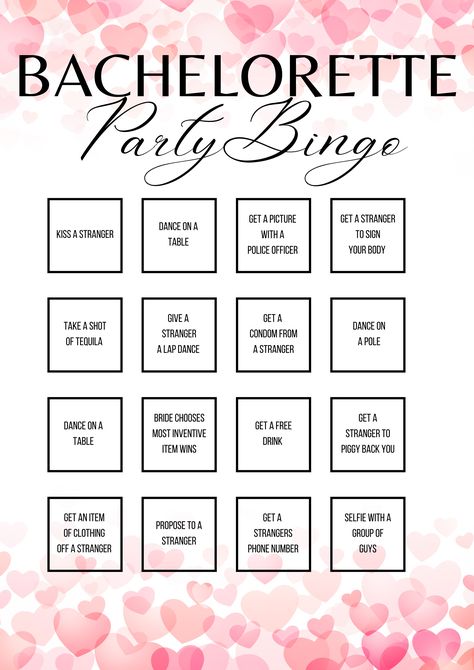 Are you ready to make your bachelorette party a night to remember? Look no further than our DIY Bachelorette Party Bingo! Designed to add a touch of excitement and adventure to your celebrations, this customisable game is perfect for a wild night out with your favourite people. Our DIY Bachelorette Party Bingo is a delightful blend of fun challenges, daring dares, and hilarious moments, all carefully curated to make the bride-to-be's last fling before the ring truly unforgettable. Bachelorette Party Bingo, Hen Do Games, Bachelorette Bingo, Bachelor Party Games, Hen Games, Diy Bachelorette, Bachelorette Diy, Last Fling Before The Ring, Hen Party Games