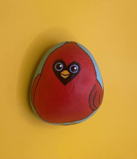 Cardinal Rock Painting Ideas, Rock Painting Birds Easy, Red Bird Painting Easy, Robin Rock Painting, Red Cardinal Rock Painting, Painted Rocks, Art Projects, Birds, Art