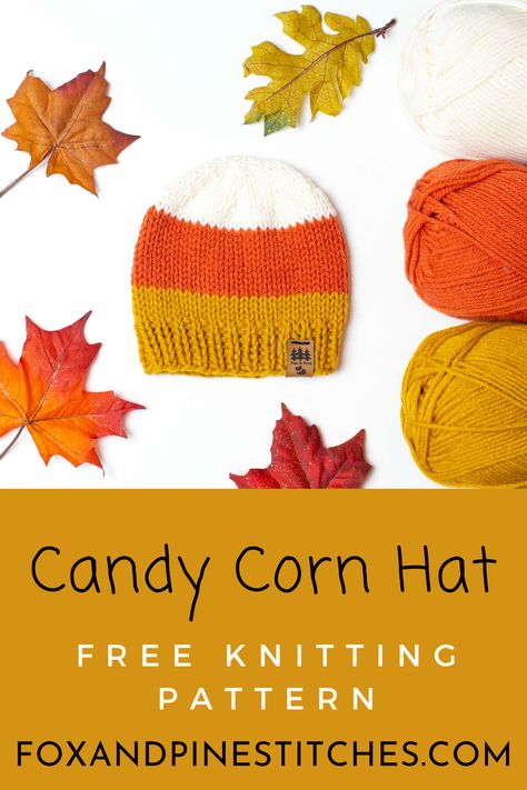 Sweet Candy Corn Hat Free Knitting Pattern Halloween Knits Patterns, Knitting Practice, Halloween Knitting Patterns Free, Halloween Knits, Heart Hats, Candy Corn Hat, Halloween Knitting Patterns, Hat Free Knitting Pattern, Halloween Knitting