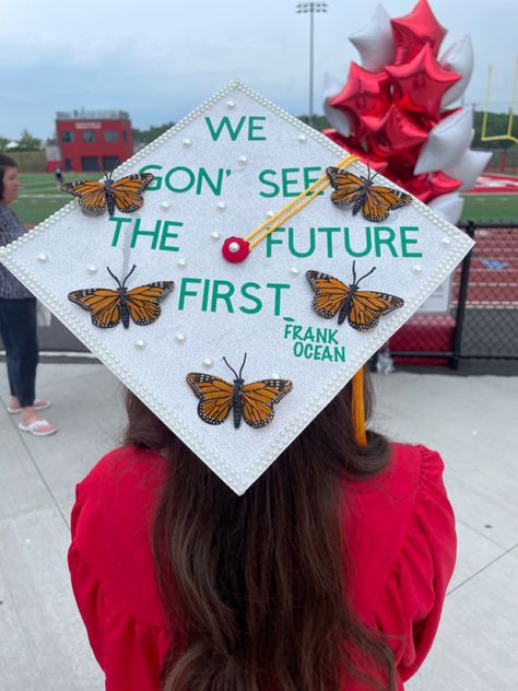 Graduation Cap Designs High School 2024, Frank Ocean Cap Graduation, Ocean Grad Cap, Frank Ocean Grad Cap, Ocean Graduation Cap, Frank Ocean Graduation Cap, 2enior Ye4r, College Grad Cap Ideas, Senior Crowns