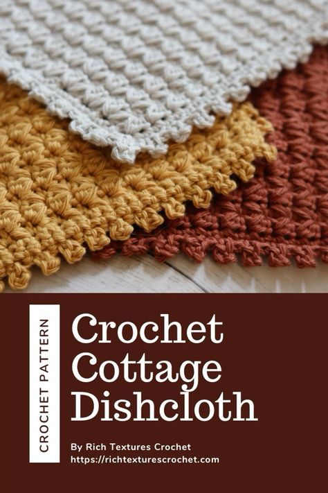 An easy to work textured crochet dishcloth pattern #crochet #crochetdishcloth Pretty Peaceful Crochet, Dish Rag Crochet Pattern Free, Dish Towels Crochet, Farmhouse Crochet Dishcloth, Crochet Dish Rags, Crochet Dish Rag, Farmhouse Dishcloth Crochet Pattern, Dish Rag Crochet Pattern, Kitchen Crochet Ideas