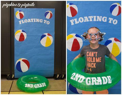 Floating into 2nd Grade - Pigskins & Pigtails End Of School Year Pool Party Ideas, Beach Day End Of Year Activities, End Of School Year Summer Party Ideas, End Of The Year Photo Booth Ideas, Beach Themed End Of Year Party, End Of Year Party Ideas School 1st Grade, End Of School Year Party Theme, Hawaiian End Of Year School Party, End Of Year Beach Theme School Party