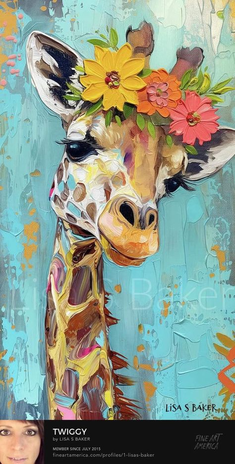 Lisa S Baker Art, Girafe Painting, Giraffe Painting Acrylic, Colorful Giraffe Painting, Unique Painting Ideas On Canvas, Giraffe Paintings, Painting Giraffe, Painted Giraffe, Giraffe Drawing