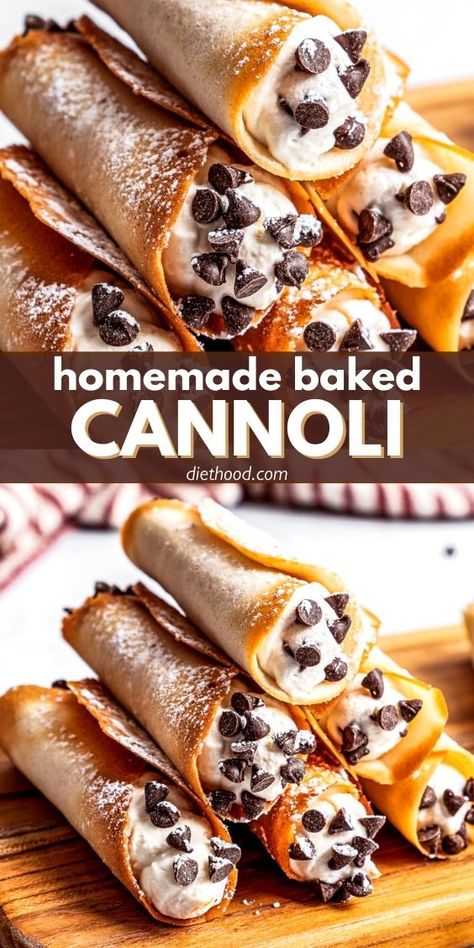 These homemade baked cannoli are the perfect Italian sweet treat. The shell is delicate, crunchy, and buttery, and the filling is creamy and decadent. This is a healthier cannoli recipe because the shells are baked and not fried. How To Make A Cannoli, Diy Canolis, Conoli Recipe Shell, Cannoli Frosting Recipe, Canoli Shell Recipe, Canolli Recipe Cannoli, How To Make Cannoli Shells, Cannoli Shells Easy, Homemade Canolli Recipe