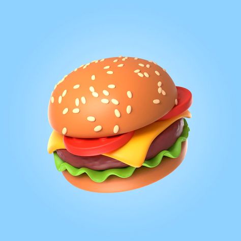 Free PSD | 3d rendering of delicious cheese burger Food Product Design, Burger Cartoon, Food 3d, Video Game Artist, Render Design, 귀여운 음식 그림, Cheese Burger, Burger And Fries, 3d Video