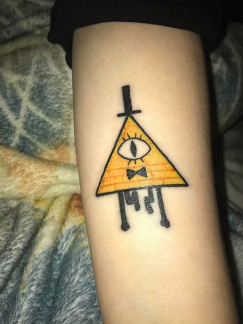 Tattoo Ideas For Your First Tattoo, Bill Cipher Tattoo Ideas, Bill Cypher Tattoo Ideas, Bill Cipher Tattoo, Gravity Falls Tattoo Ideas, Show Tattoo Ideas, Bill Tattoo, Bill Cypher, Learn To Tattoo