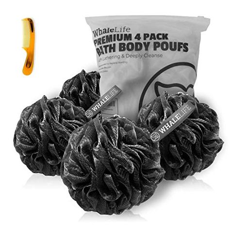 Amazon.com: Shower Puff 4 Pack Black Bath Sponge Shower Loofahs Pouf Ball Nature Bamboo Charcoal Mesh Bulk Puffs Large, Shower Essential Skin Care by WhaleLife: Beauty Black Loofah, Shower Puff, Mens Body Wash, Bath Sponges, Natural Loofah, Loofah Sponge, Shower Sponge, Black Bath, Body Scrubber